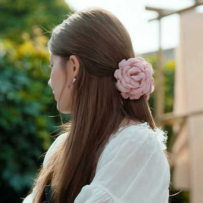 partyme许妍玫瑰花朵花瓣大号发抓后脑勺发卡气质博主鲨鱼夹春夏