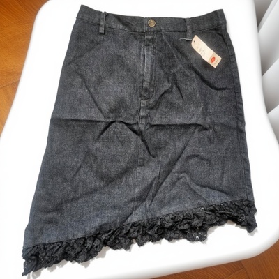 瑕疵 内销女装库存夏季黑色弹力半身裙牛仔裙 不规则薄款裙子