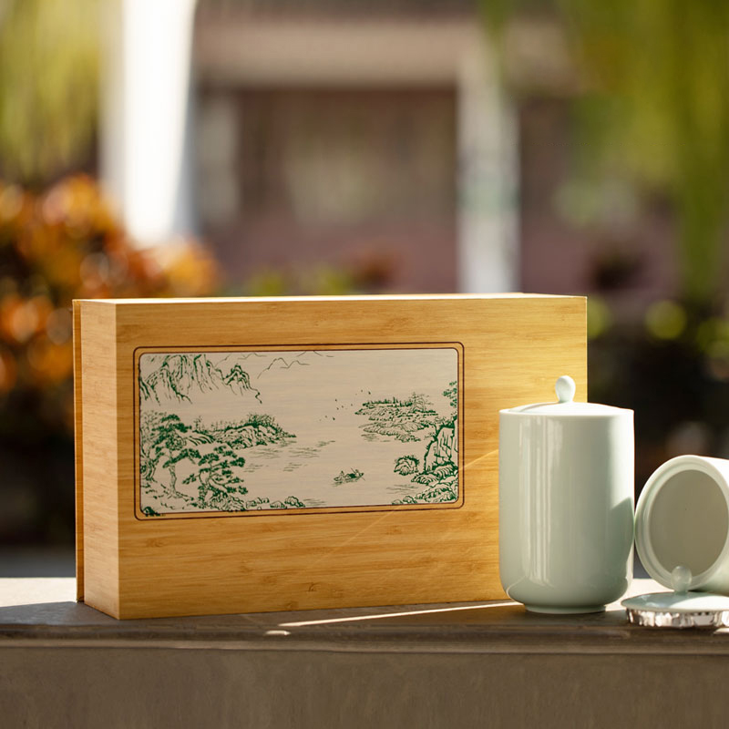 绿茶新款双陶瓷茶叶包装礼盒碧螺春龙井黄山毛峰信阳毛尖通用竹盒