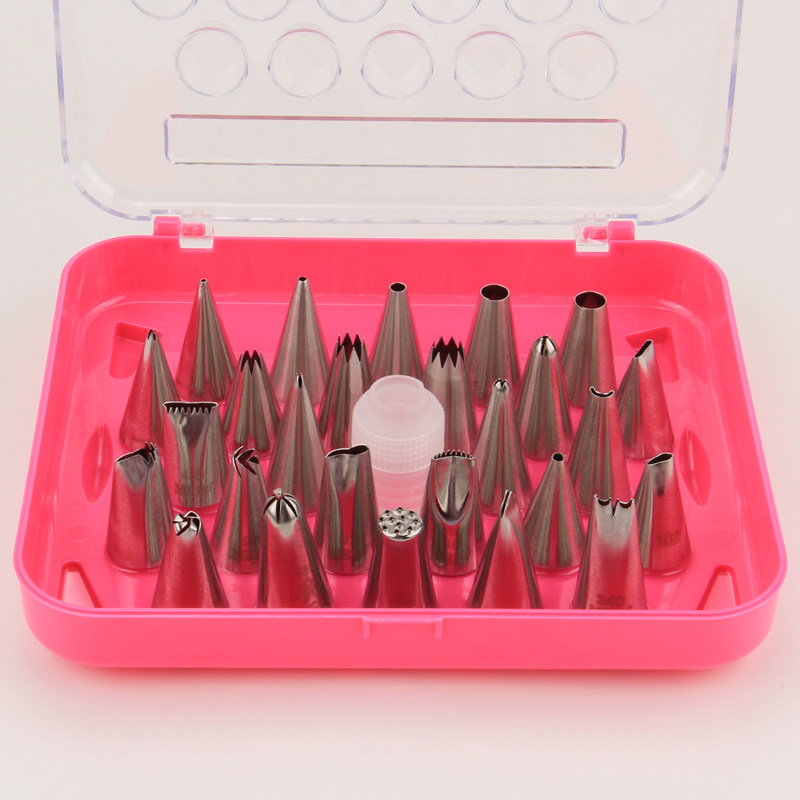 MRF26款不锈钢套装韩式裱花嘴蛋糕曲奇玫瑰花嘴 盒子送花嘴转换器