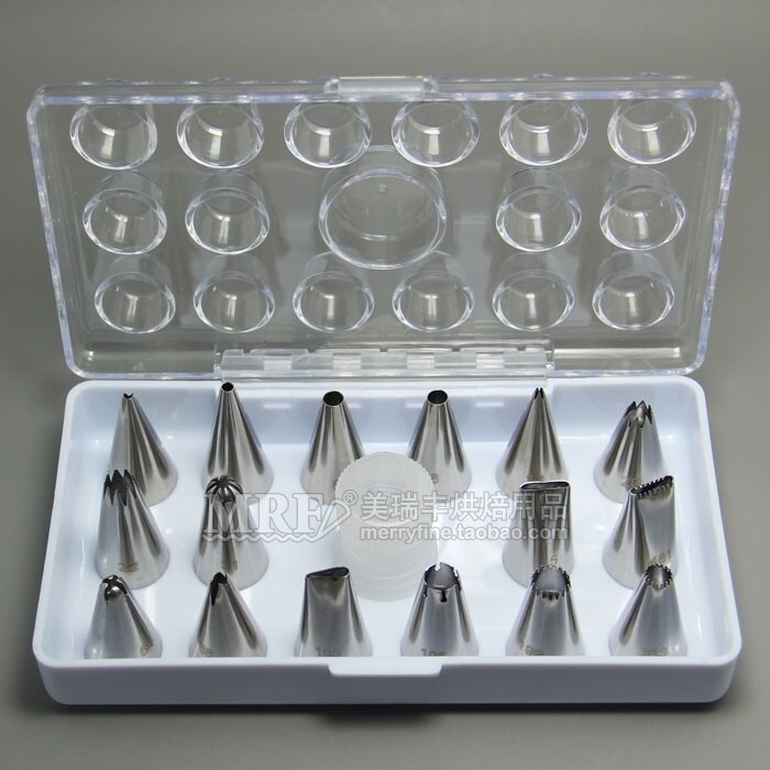 MRF16头小号不锈钢无缝裱花嘴套装曲奇饼干泡芙挤花器送转换器
