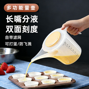 厨房多功能壶烘焙壶打蛋打奶带刻度1500ML防溅搅拌壶过滤网量杯PP
