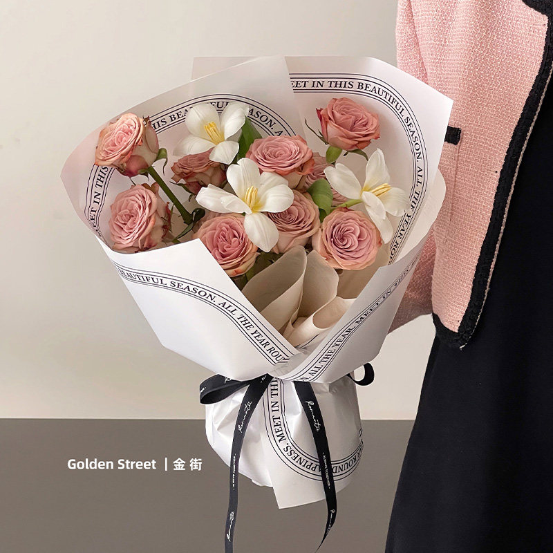 简约珠光网红包装纸花束纸防水复古鲜花包装花艺纸花店花艺材料纸