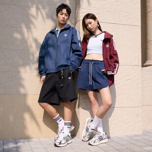 Adidas阿迪达斯三叶草红色外套女新款男款韩版三条纹运动连帽上衣