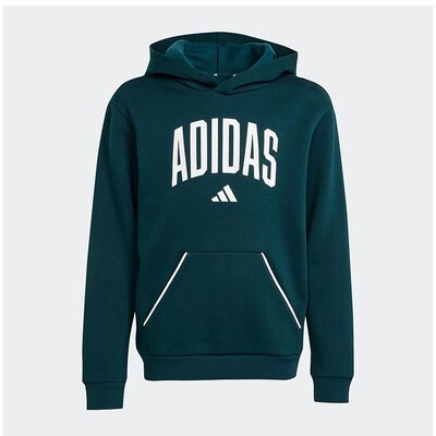 Adidas/阿迪达斯正品2026大童套头连帽休闲针织卫衣绿色JV7337