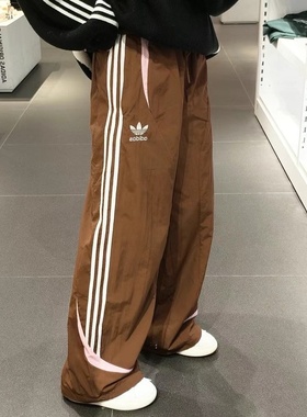 正品阿迪达斯三叶草2025秋季男子三条杠梭织防风阔腿长裤JL8356