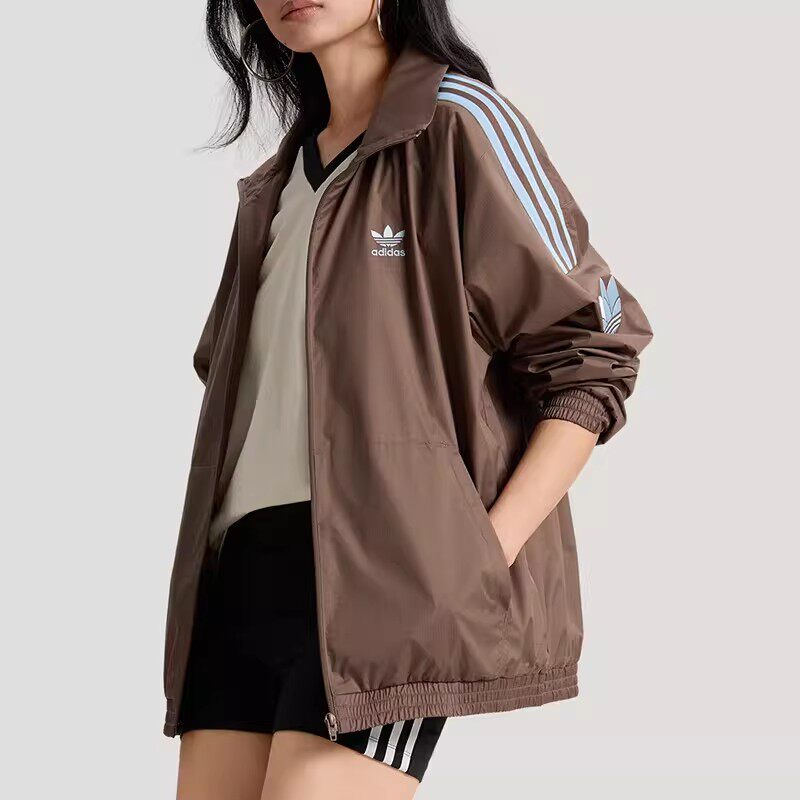 阿迪达斯三叶草户外防晒衣情侣款立领防风男女休闲长袖外套KV8875