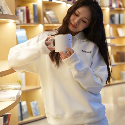 Adidas/阿迪达斯正品三叶草女士新款简约翻领针织休闲卫衣IX7417