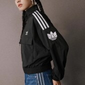 条纹梭织运动外套KG8512 三叶草女士休闲短款 Adidas 阿迪达斯正品