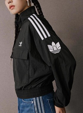 Adidas/阿迪达斯正品三叶草女士休闲短款条纹梭织运动外套KG8512