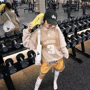 adidas阿迪达斯三叶草毛圈布连帽卫衣秋冬男女假两件套头衫KC2608