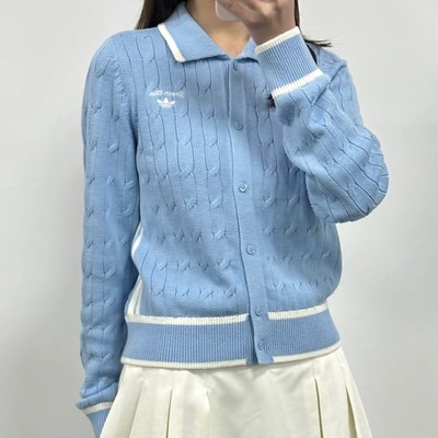 阿迪达斯三叶草女子翻领线衣针织毛衣外套2026春季新款JM8018