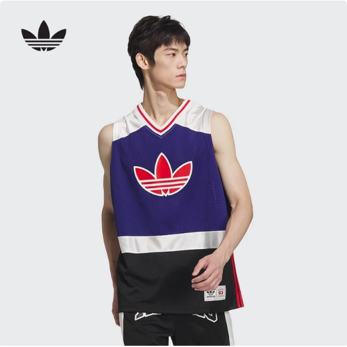 Adidas阿迪达斯正品男女复古篮球风网眼速干运动V领背心JD6400