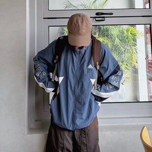 阿迪达斯防风衣男装春季新款立领夹克上衣宽松篮球棒球服美式外套