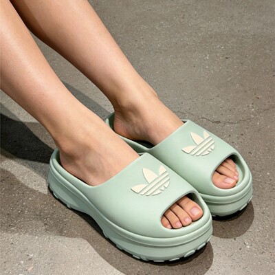 Adidas阿迪达斯三叶草ADIFOM女子经典厚底拖鞋鱼嘴增高凉拖JI2613