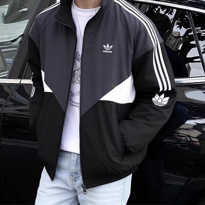 阿迪达斯防风衣男外套美式立领篮球梭织三叶草复古棒球服KC3114