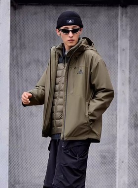 Adidas/阿迪达斯正品2025防风保暖三合一男士连帽冲锋衣JM9136