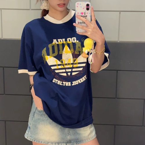 阿迪达斯三叶草男女款短袖夏季拼色复古运动宽松T恤KC0289 KC0288