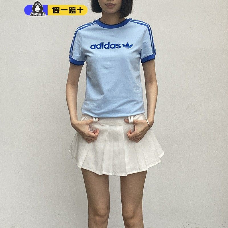 正品阿迪达斯三叶草女子短袖三条杠针织透气休闲半袖T恤IZ2674