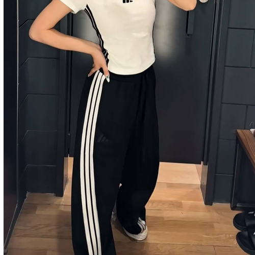 ADIDAS阿迪达斯女子三条杠宽松高腰户外辣妹扭扭裤香蕉长裤JY7697