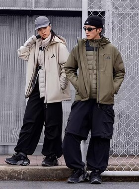 Adidas阿迪达斯正品三合一男士运动保暖连帽冲锋衣2026新款JM9138