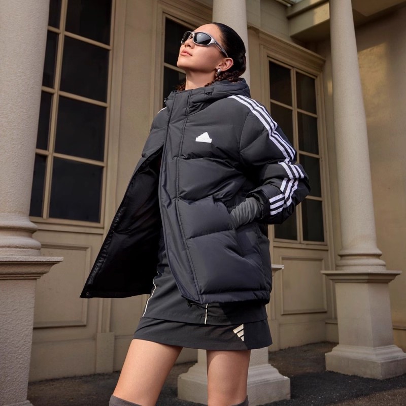 adidas阿迪达斯羽绒服男女款冬季经典三条纹简约保暖短款羽绒外套
