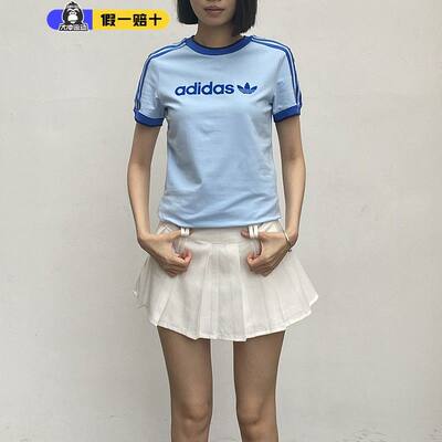 正品阿迪达斯三叶草女子短袖三条杠针织透气休闲半袖T恤IZ2674