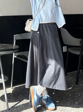 阿迪达斯三叶草女子2026夏季新款双面针织舒适半身裙正品KS5986