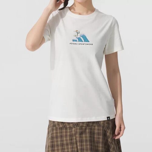 Adidas阿迪达斯正品新款夏季女子印花针织百搭运动短袖T恤JX5330