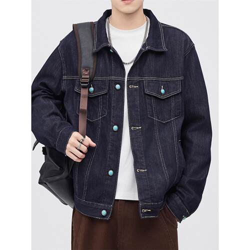撞色纽扣原色牛仔服防褪