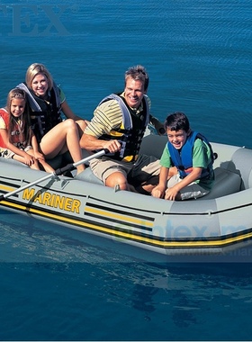 正品INTEX-68376四人专业水手充气船 冲锋舟 橡皮艇 皮划艇钓鱼船