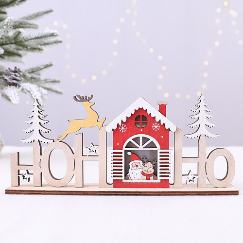 圣诞节创意桌面摆件发光圣诞木质英文牌装饰品咖啡厅场景布置道具