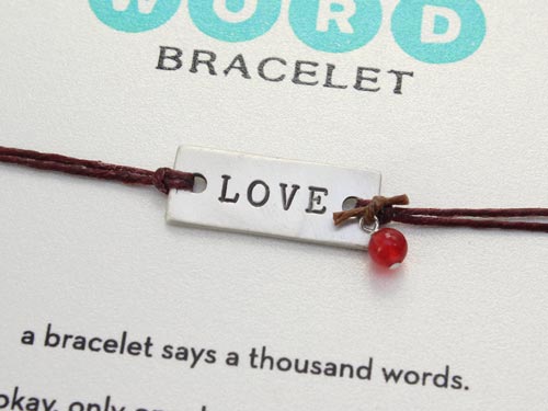 LOVE许愿手链※银色横排字母+天然石珠麻绳手绳 Dogeared 正品