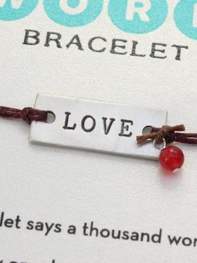 LOVE许愿手链※银色横排字母+天然石珠麻绳手绳 Dogeared 正品