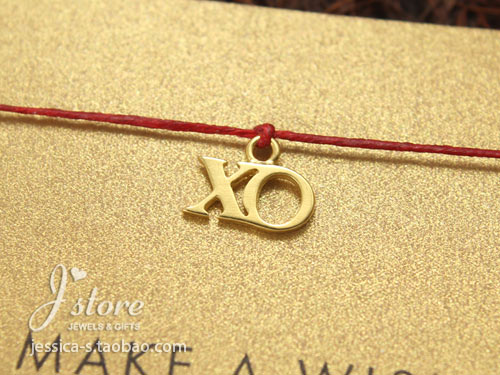 925银镀金【亲亲抱抱】XO吊坠 上蜡亚麻线手绳  美国Dogeared正品