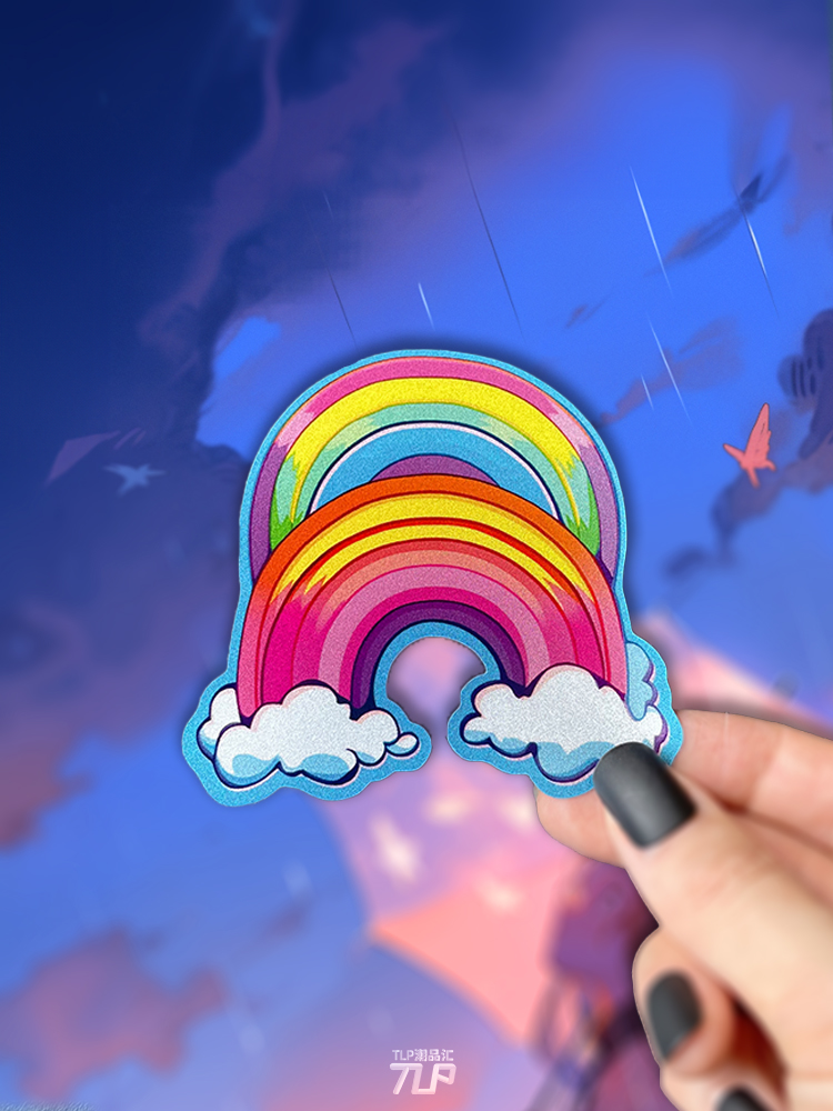 双彩虹桥云朵贴纸手绘涂鸦