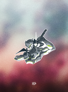 TLP反光车贴 守望先锋喷漆涂鸦周边 源氏Genji 笔记本贴行李箱贴