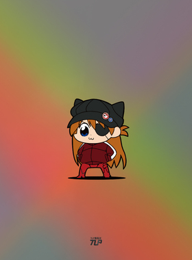 TLP反光车贴 EVA2号机明日香Q版萌化卡通动漫漫画二次元防水贴纸