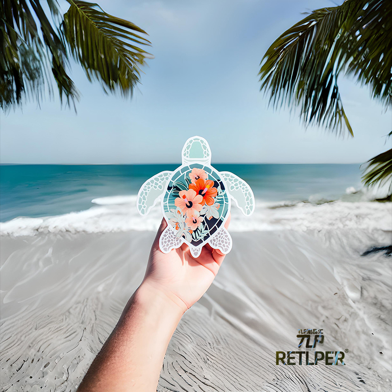 RETLPER反光贴 原创 鲜花海龟 度假假日海洋风格 防水汽摩贴纸
