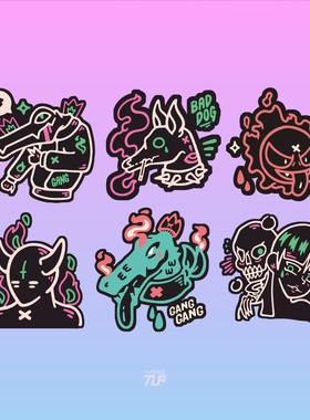 TLP套贴 鳄鱼邪恶坏狗宝可梦鬼斯耿鬼骷髅美少女恶魔朋克卡通贴纸