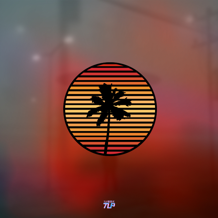 落日夕阳椰子树车贴蒸汽波