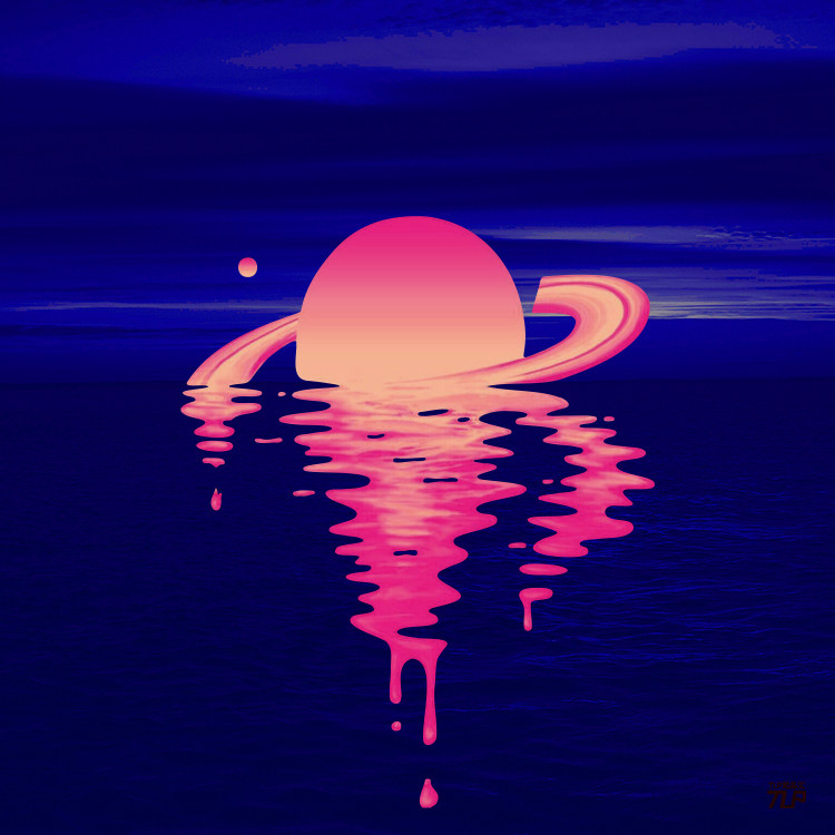 tlp镂空车贴 日落夕阳蒸汽波土星环宇宙行星倒影水面涂鸦玻璃贴纸