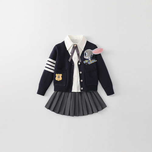 女童秋装三件套兔子警官jk制服儿童衣服套装童裙毛衣裙子百褶裙