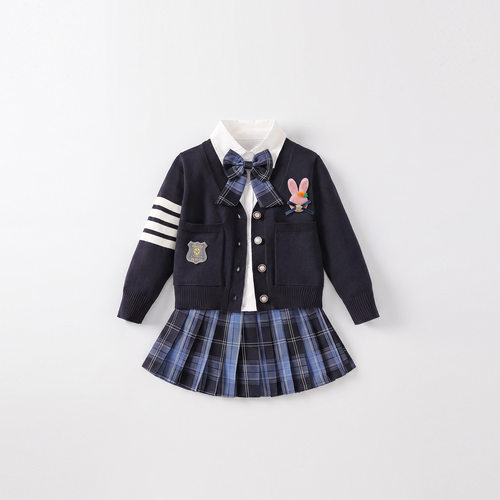 女童秋装新款毛衣三件套兔子警官衣服生日裙子儿童学院风jk套装