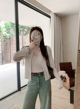 TMHSTUDIO 爱丽丝游记 老钱风薄纱14针亚麻针织开衫短袖上衣女