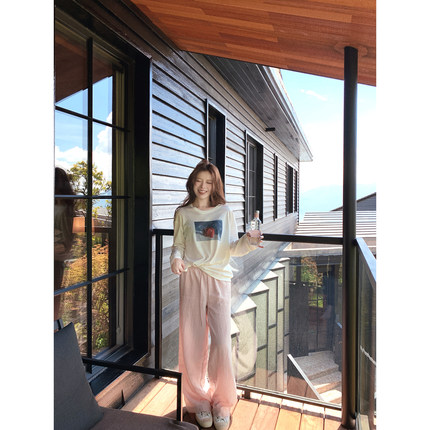 TMHSTUDIO 莱赛尔亚麻垂感休闲裤子女松紧腰抽绳宽松直筒阔腿长裤