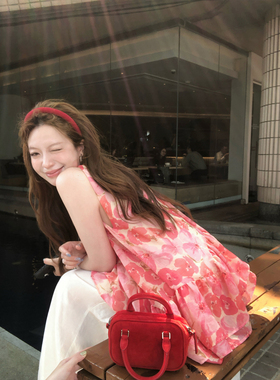 TMHSTUDIO盛夏浪漫风 莱赛尔挂脖无袖背心女夏亲肤印花上衣小衫