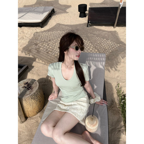 TMH莱赛尔天丝U领面膜短袖T恤女