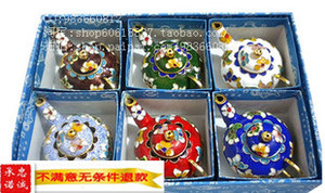 北京工艺礼品 手工小摆件景泰蓝2寸小号茶壶（珐琅）花丝红黄蓝