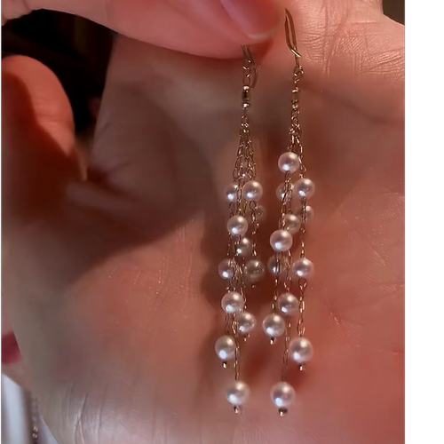 “仙子”akoya流苏珍珠耳线 4-5mm 18k金 2354H00DY